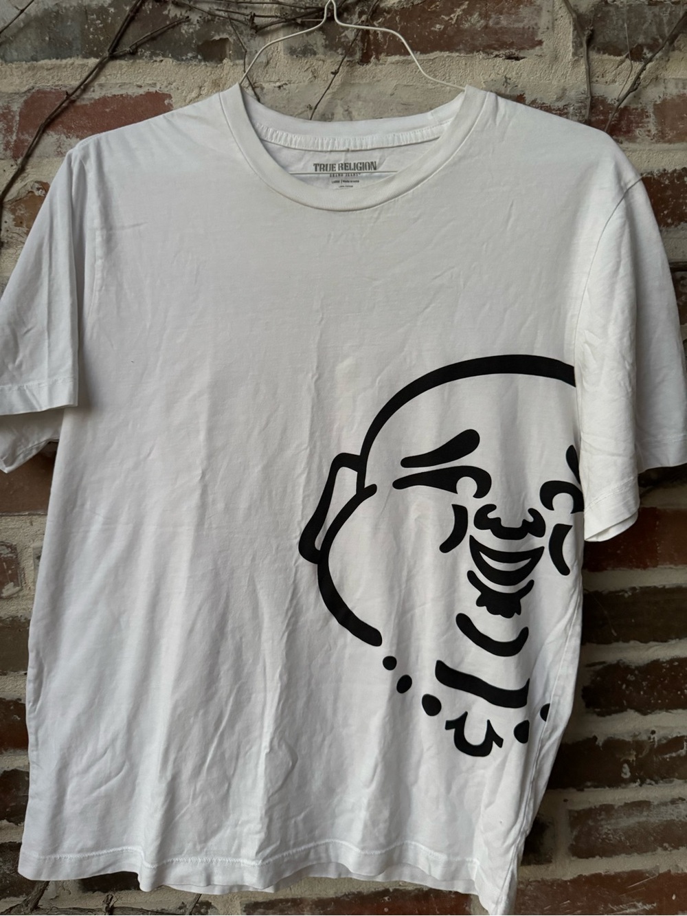 True Religion White Big Buddha Face Graphic Tee - Size Large